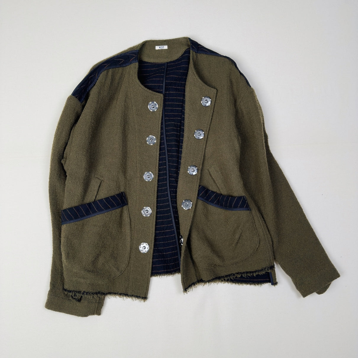 No-collar wool jacket Khaki