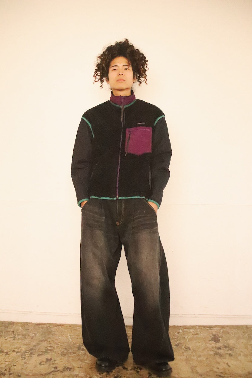 Feece-texture jacket Black