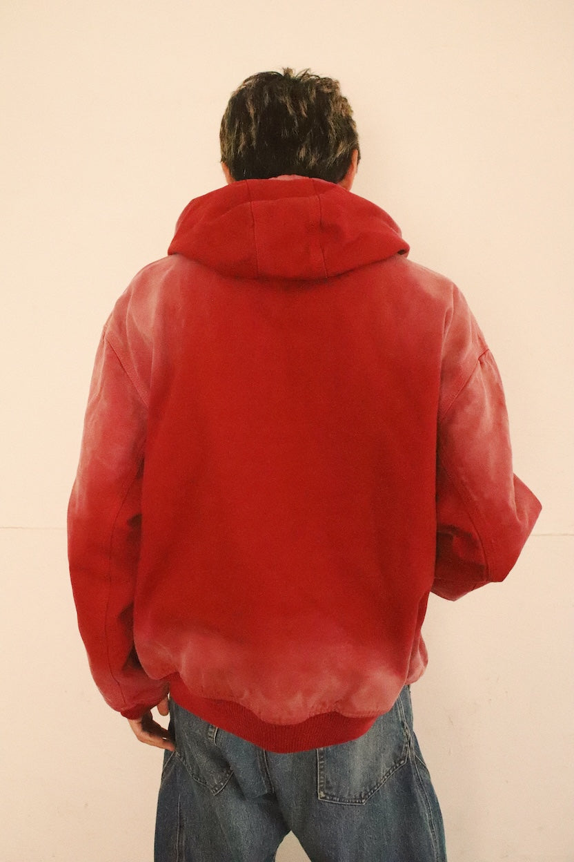 Vintage-effect embroidered jacket Red