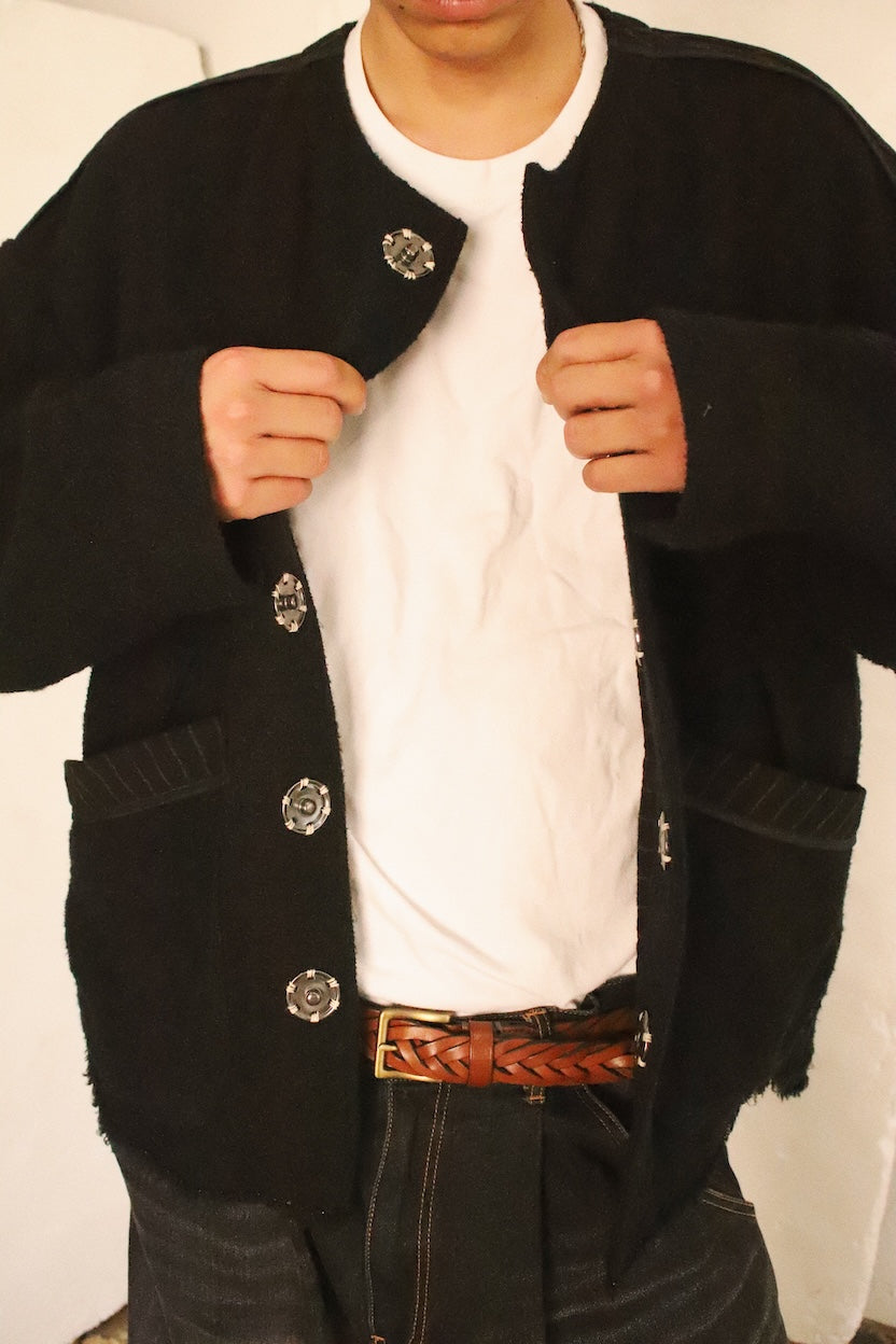 No-collar wool jacket Black