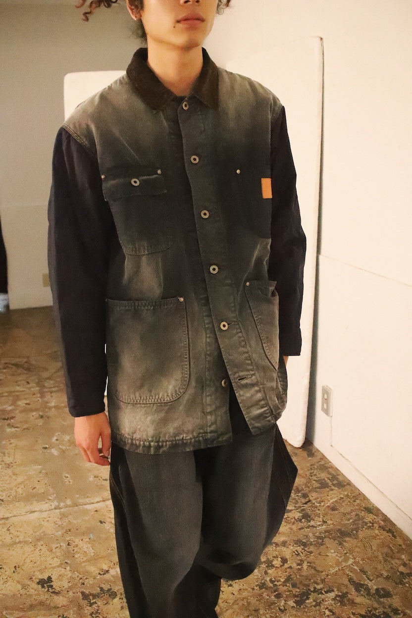 Vintage-effect work coat Black