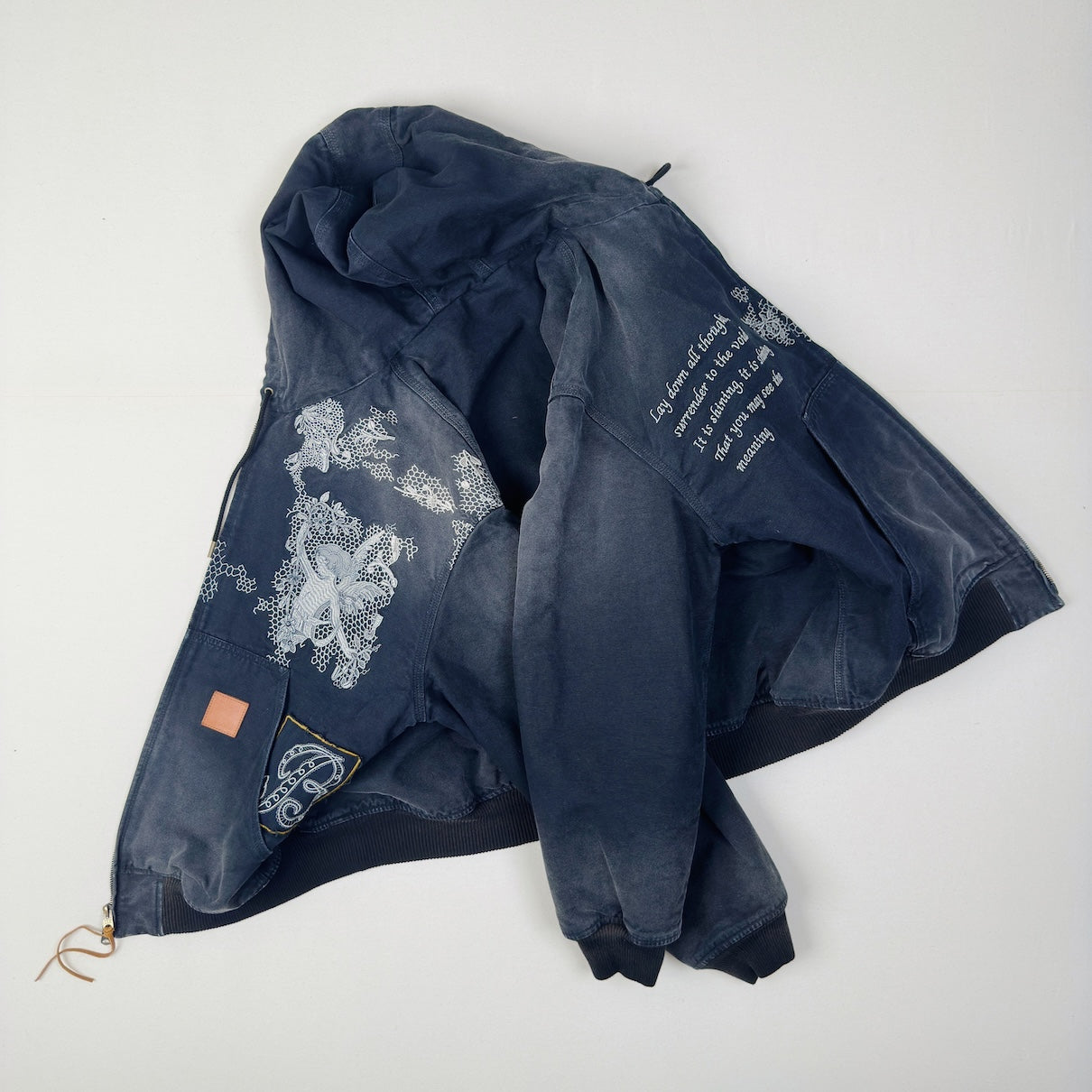 Vintage-effect embroidered jacket Black