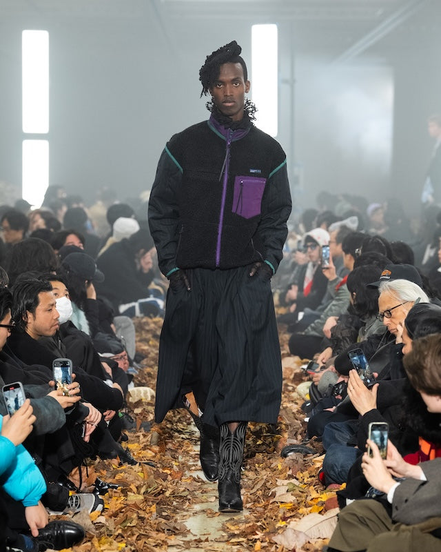 Feece-texture jacket Black