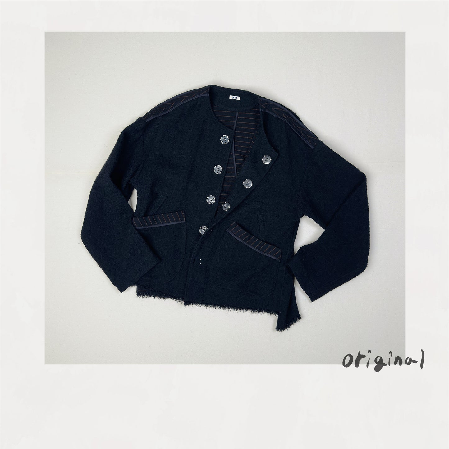 No-collar wool jacket Black
