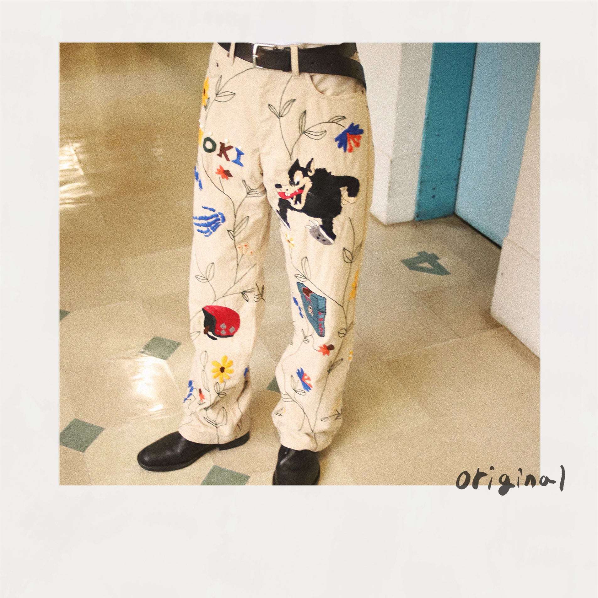 Hand embroidery pants Beige