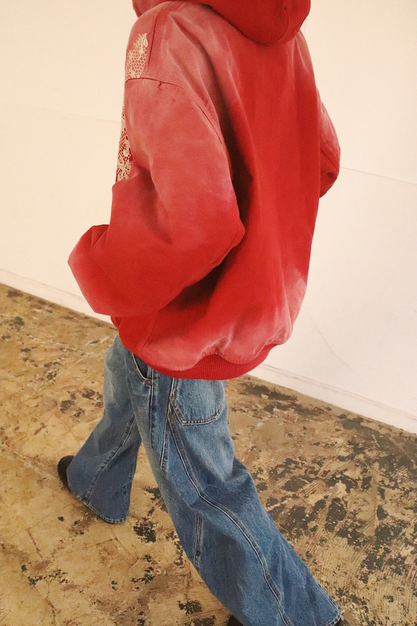 Vintage-effect embroidered jacket Red