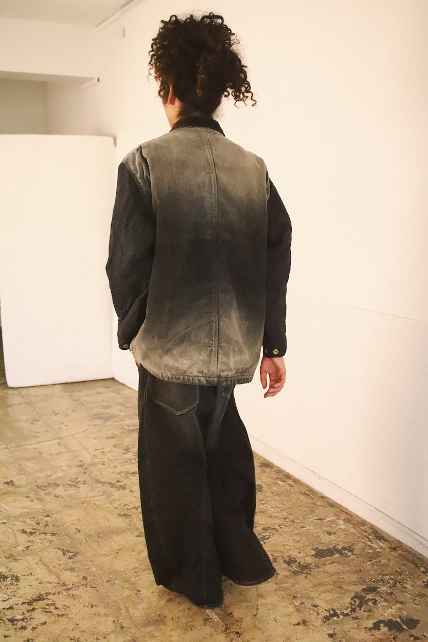 Vintage-effect work coat Black