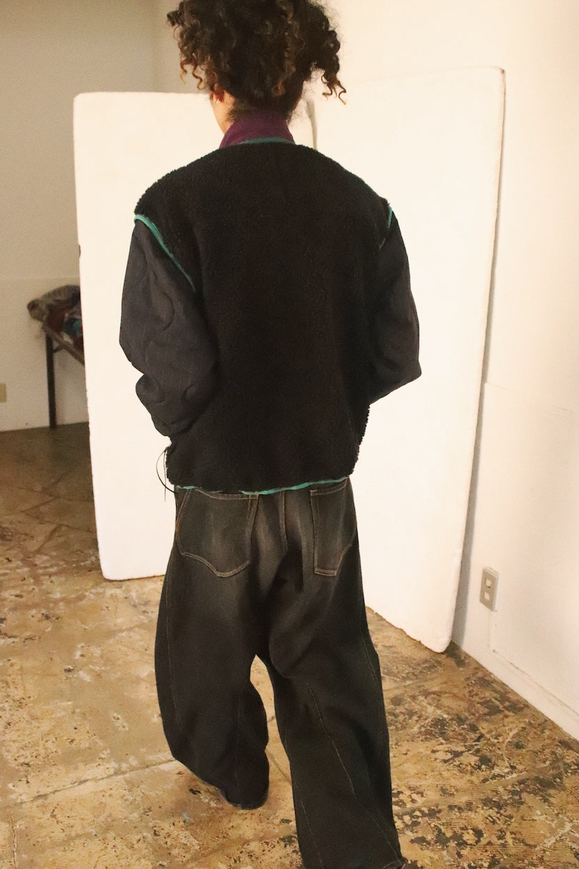 Feece-texture jacket Black