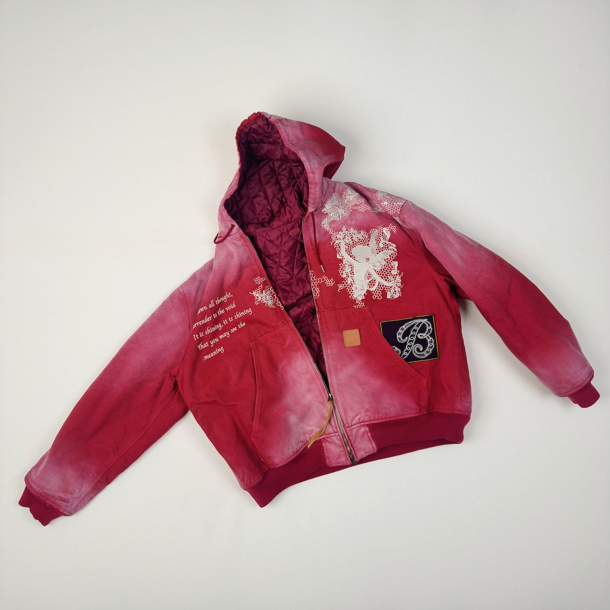 Vintage-effect embroidered jacket Red