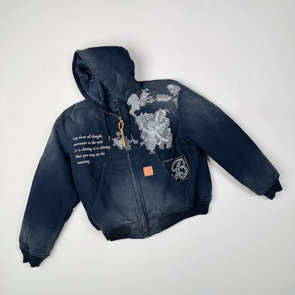 Vintage-effect embroidered jacket Black