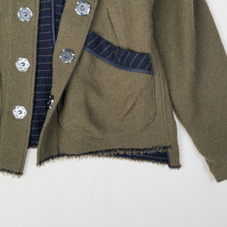 No-collar wool jacket Khaki