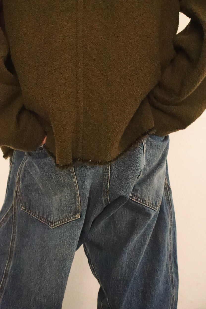 No-collar wool jacket Khaki
