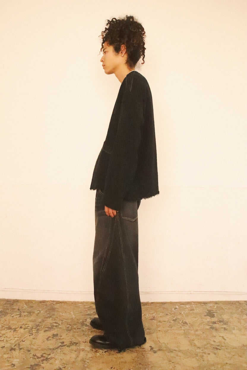 No-collar wool jacket Black