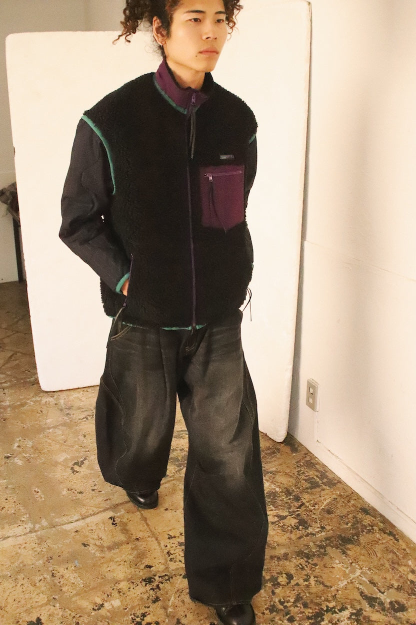 Feece-texture jacket Black