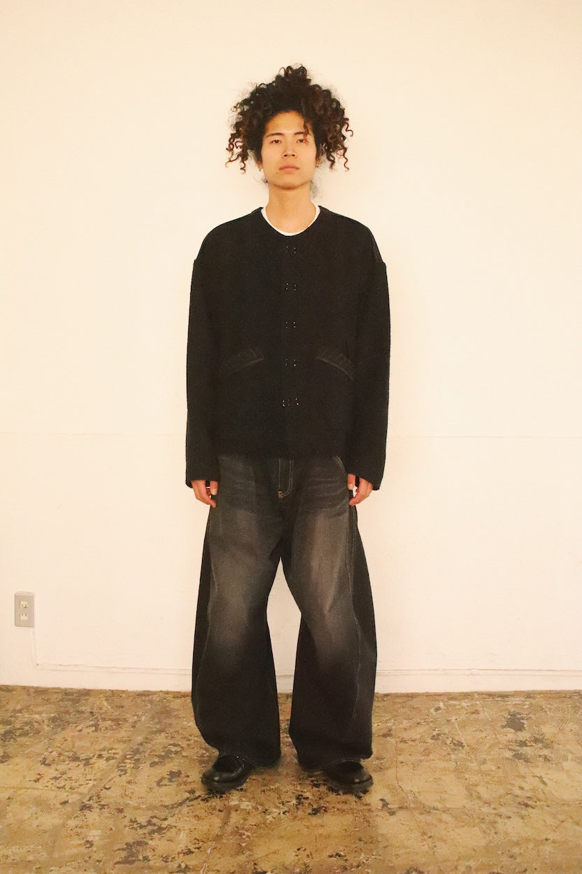No-collar wool jacket Black