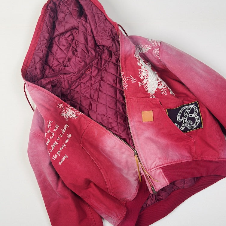 Vintage-effect embroidered jacket Red