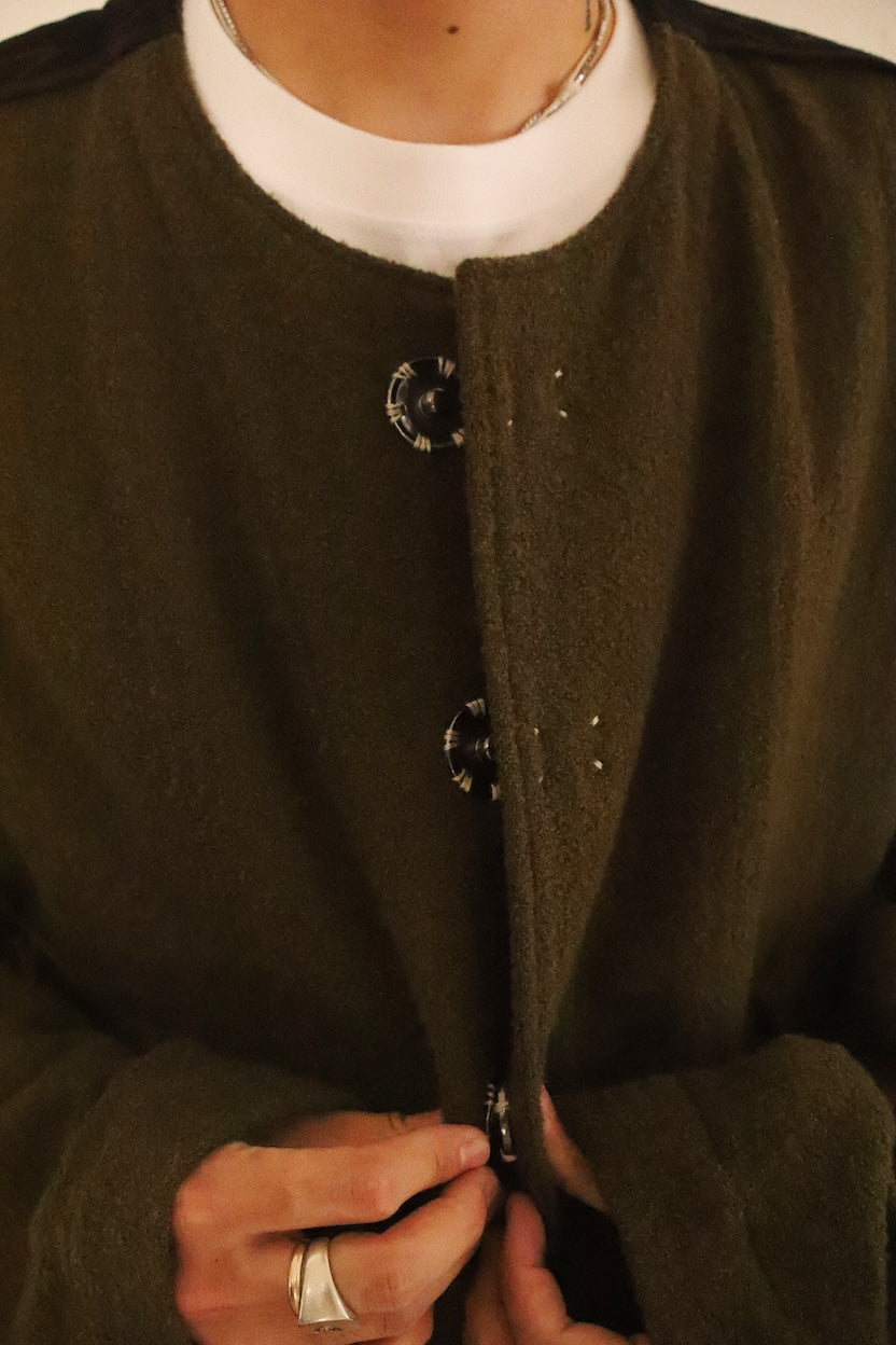 No-collar wool jacket Khaki