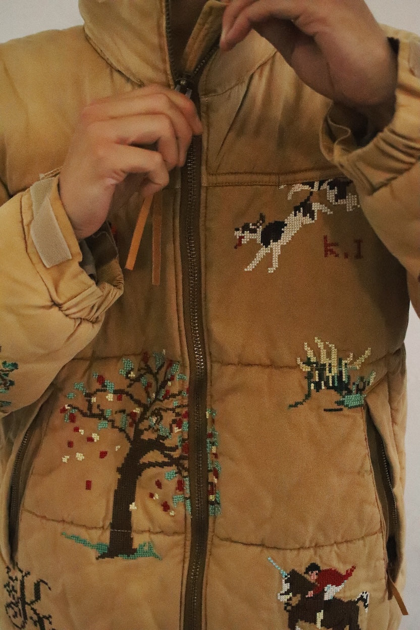 Vintage-effect puffer jacket Beige