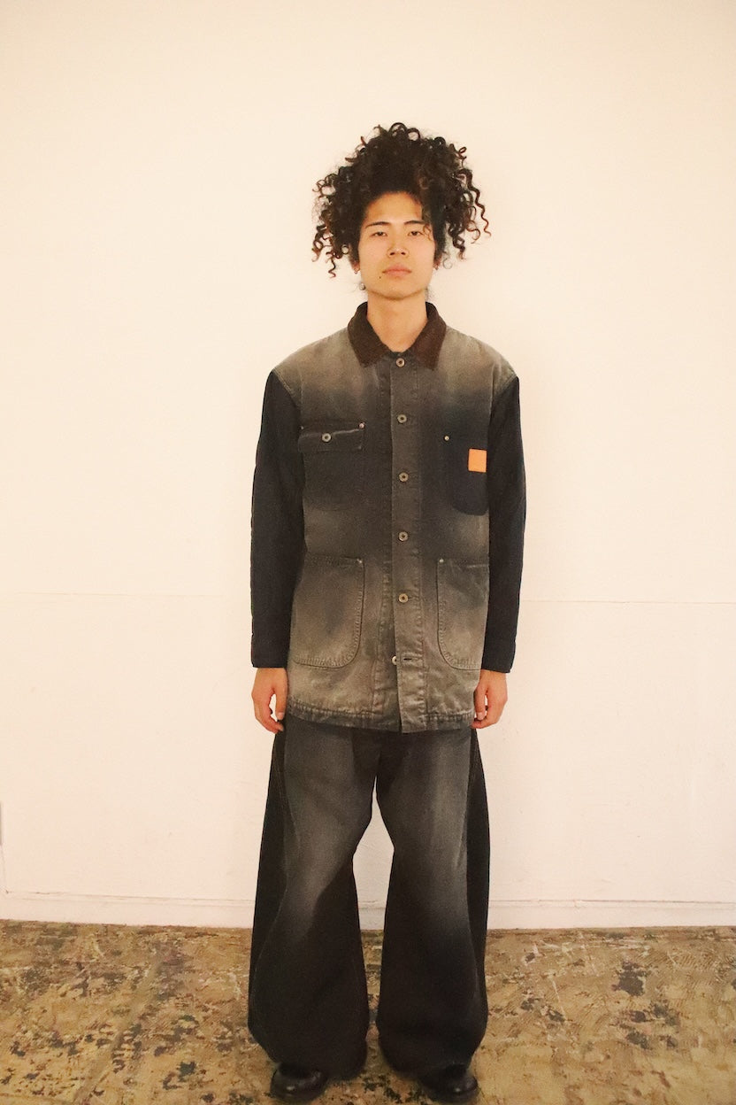 Vintage-effect work coat Black