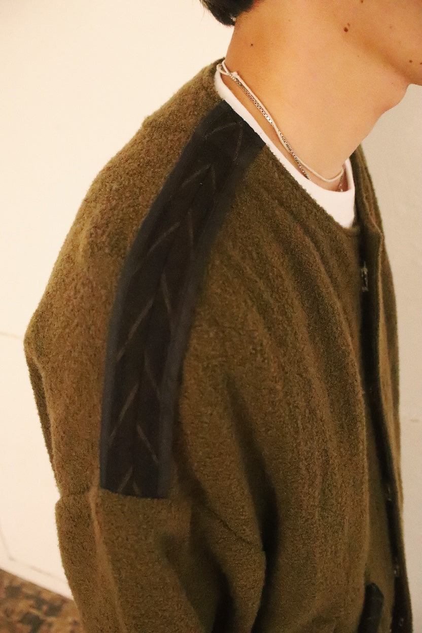 No-collar wool jacket Khaki