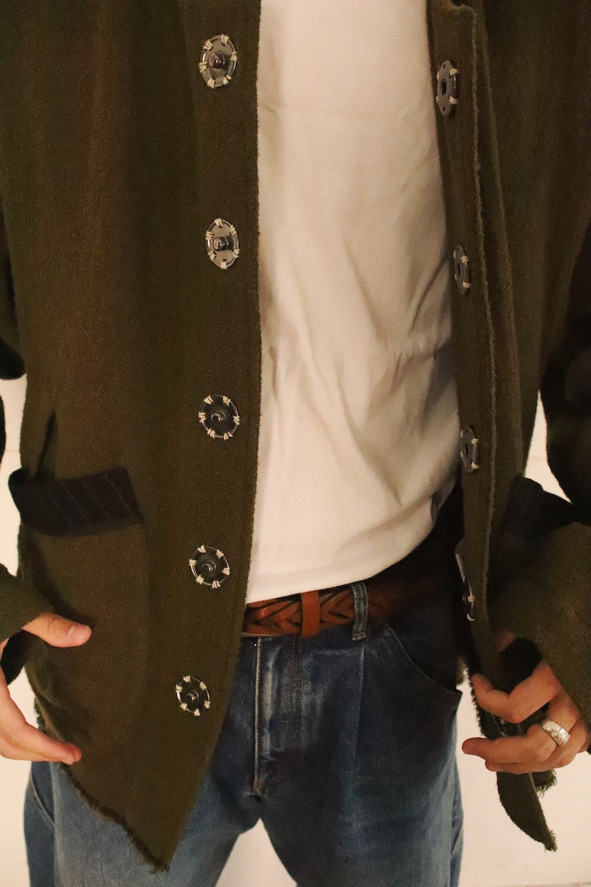 No-collar wool jacket Khaki