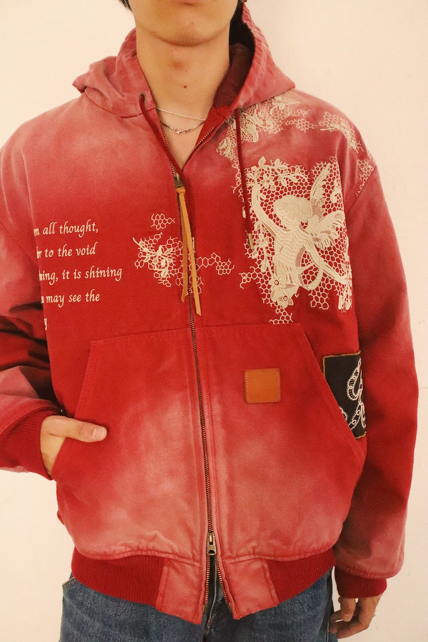 Vintage-effect embroidered jacket Red
