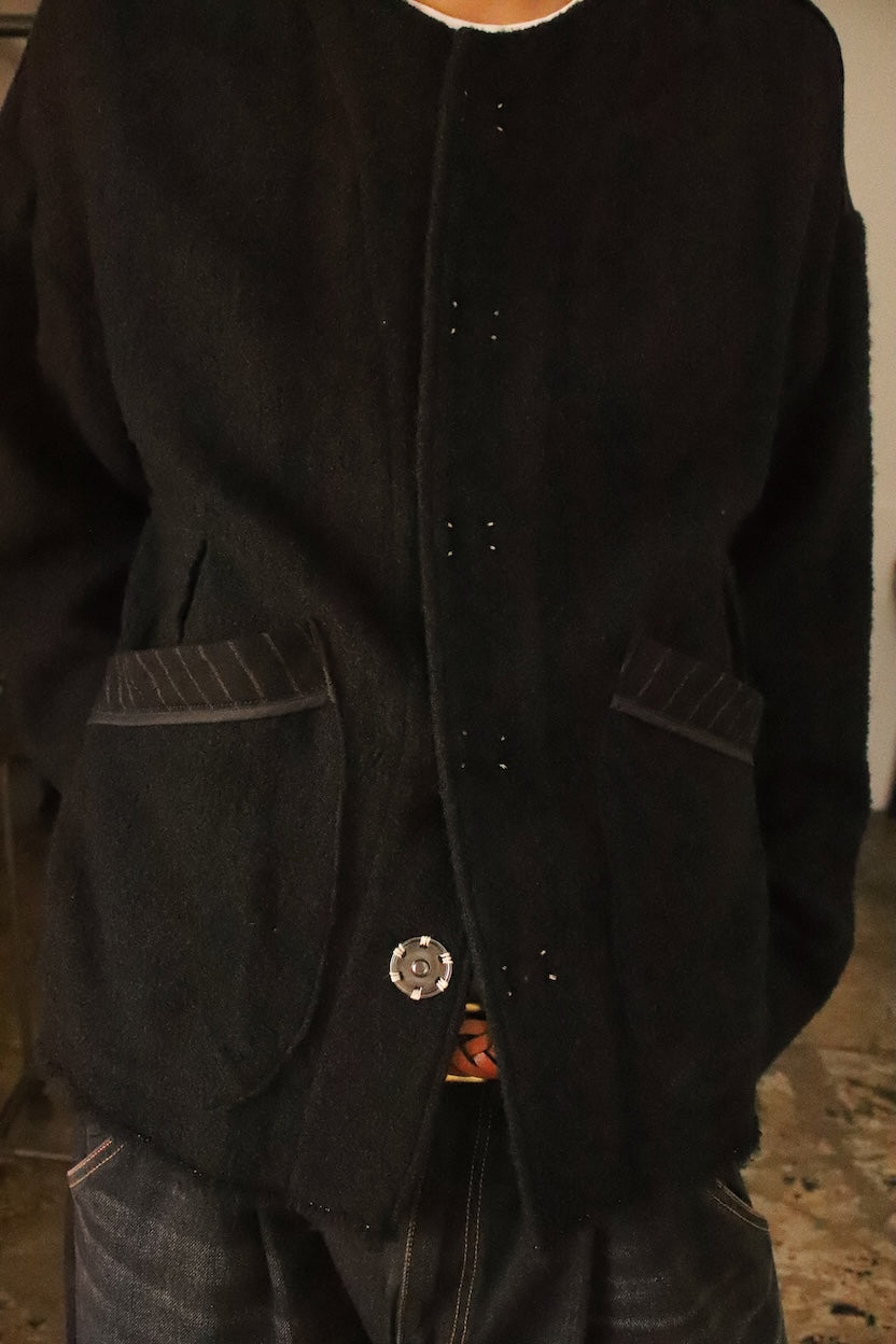 No-collar wool jacket Black