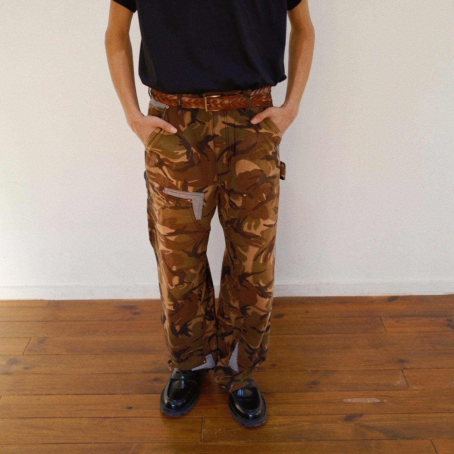 Patchworked Camo Pants Black