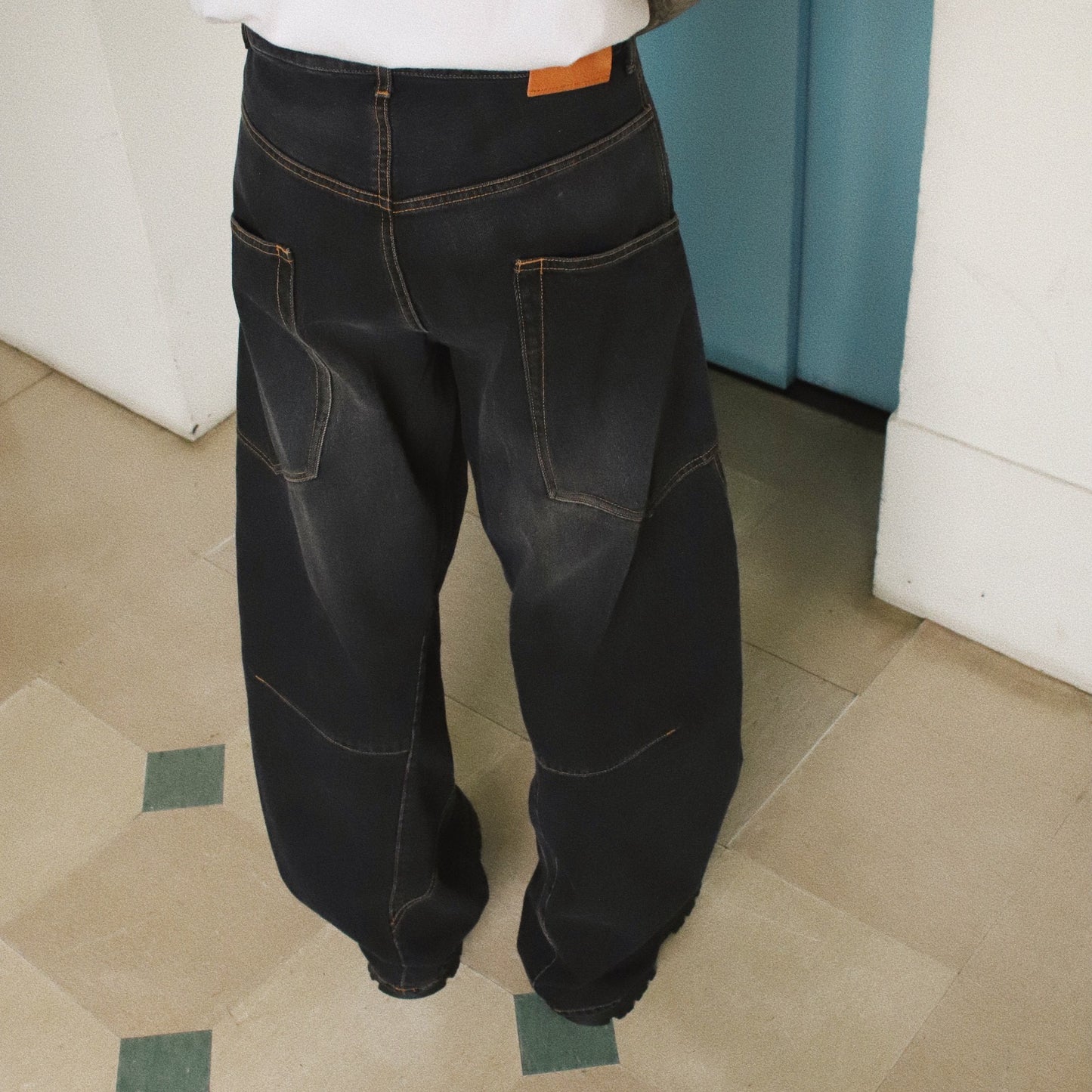 Draped denim pants Black