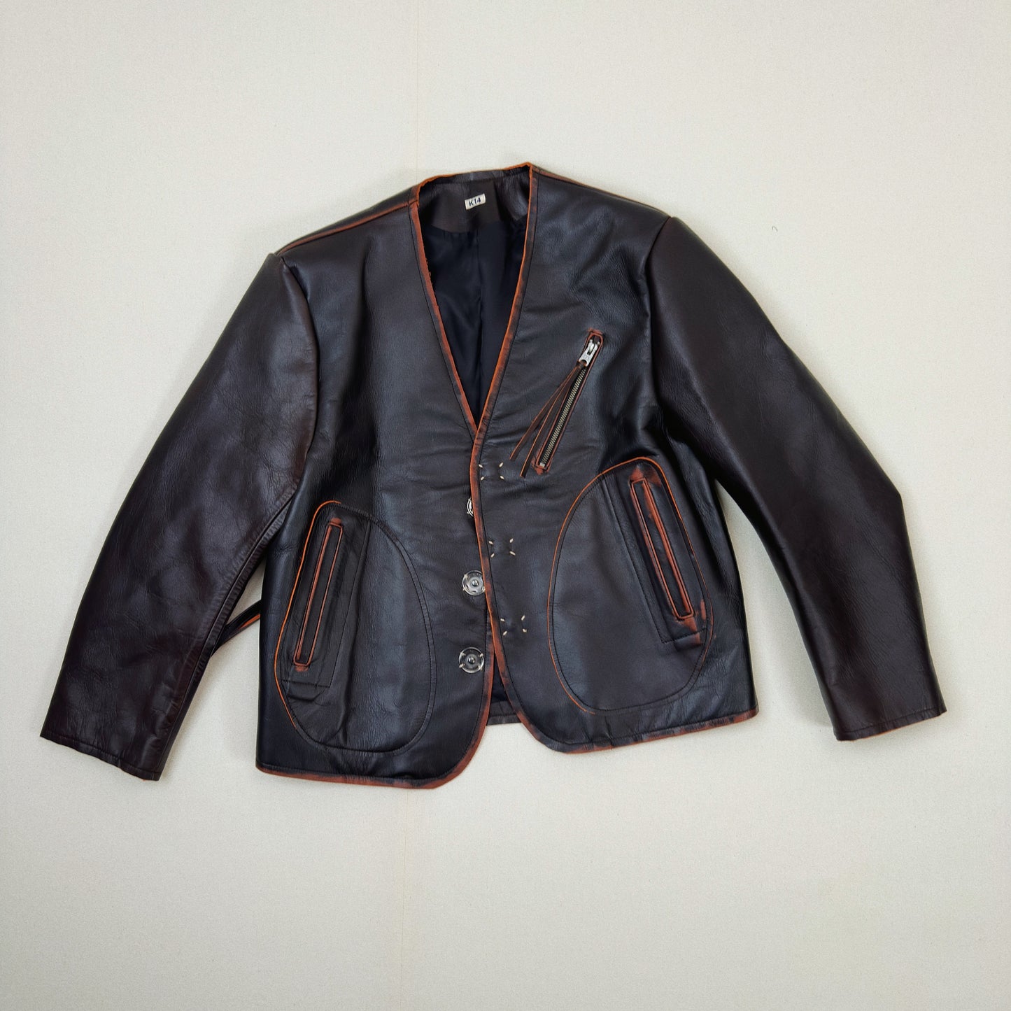 No Collor Letther Jacket Black