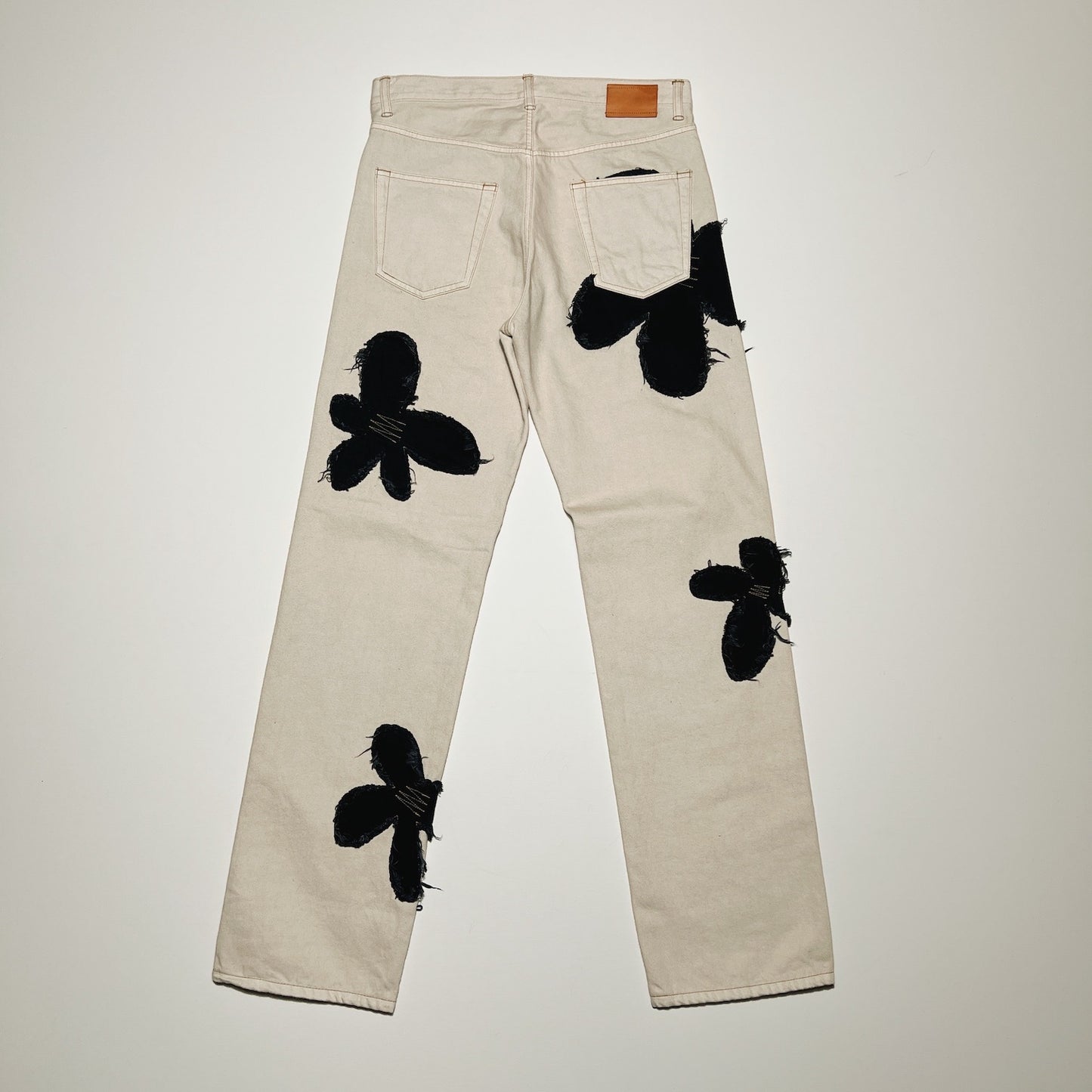 Flower pattern denim pants Beige