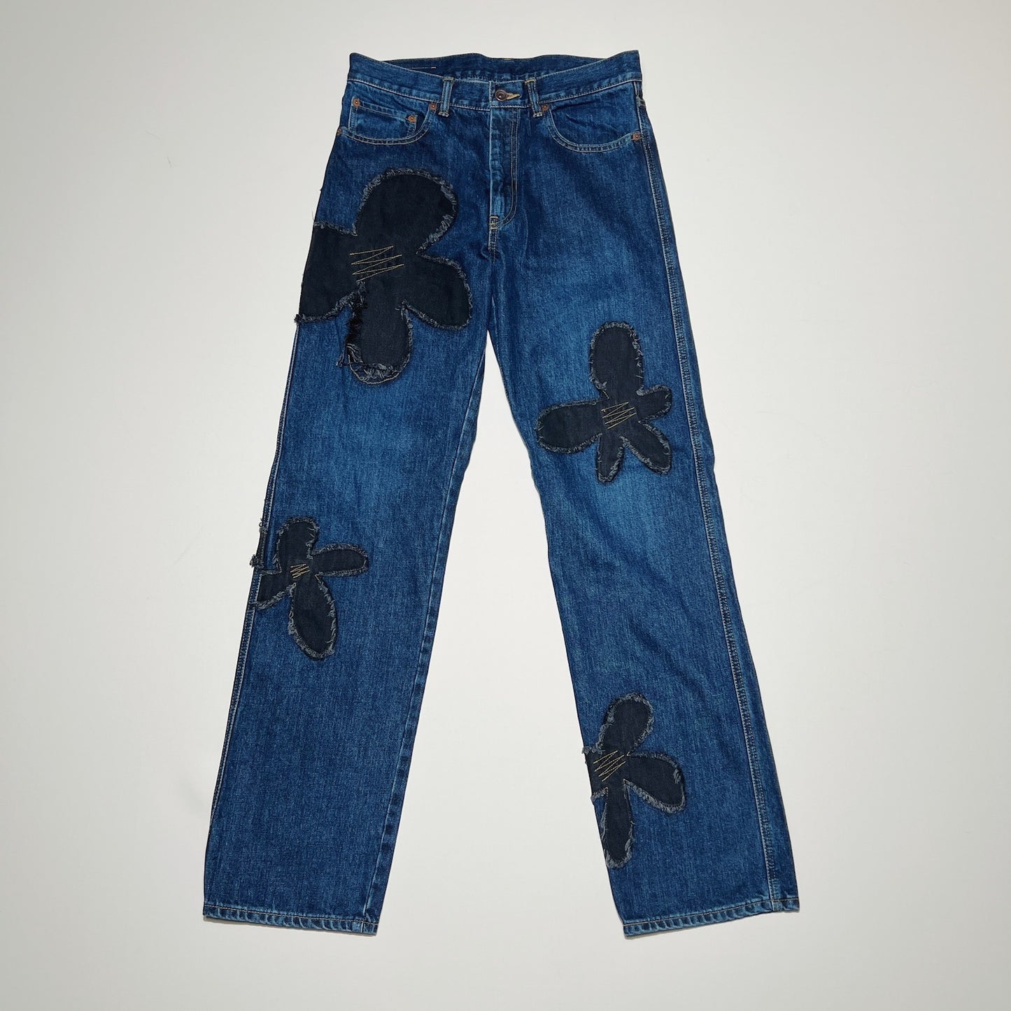 Flower pattern denim pants Indigo