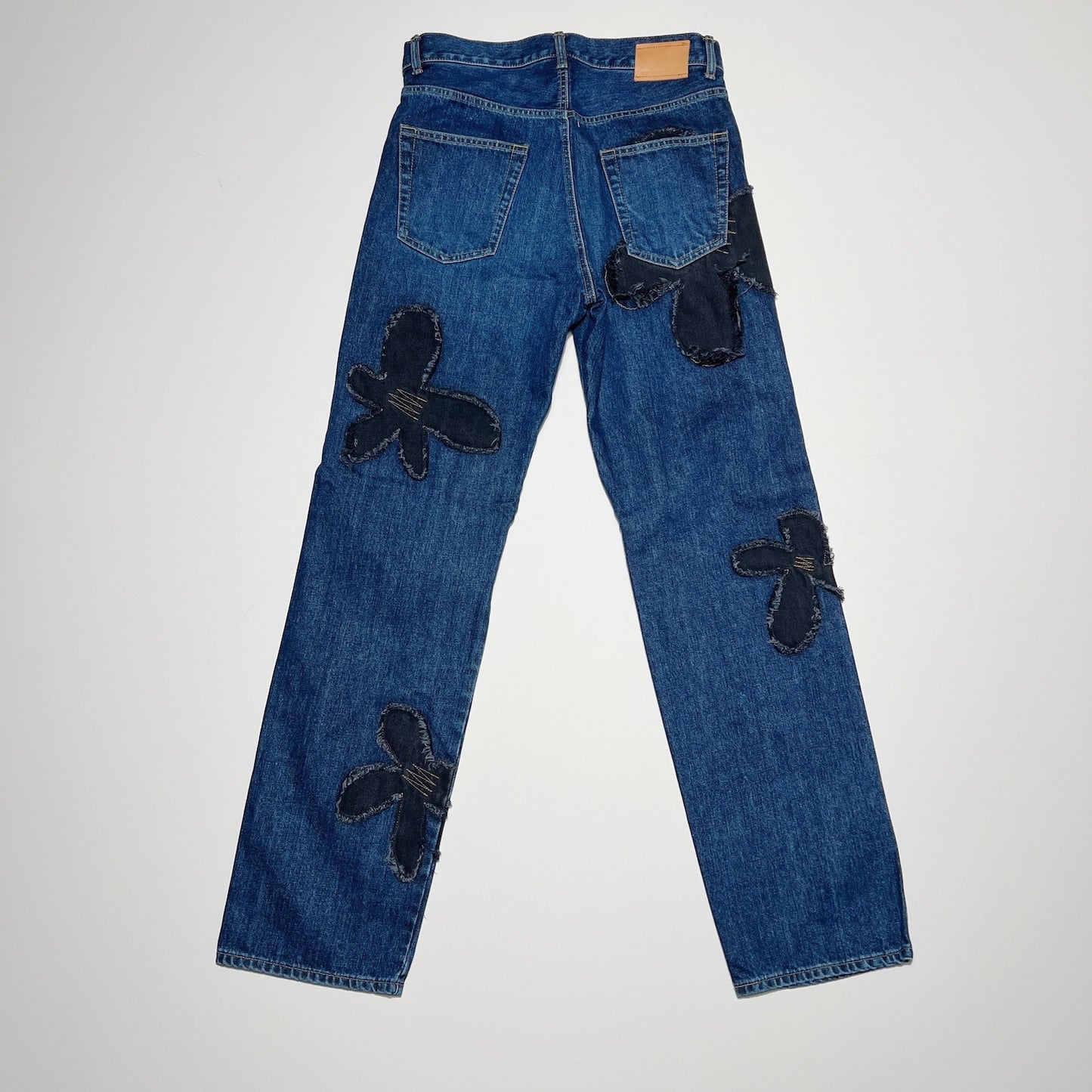 Flower pattern denim pants Indigo