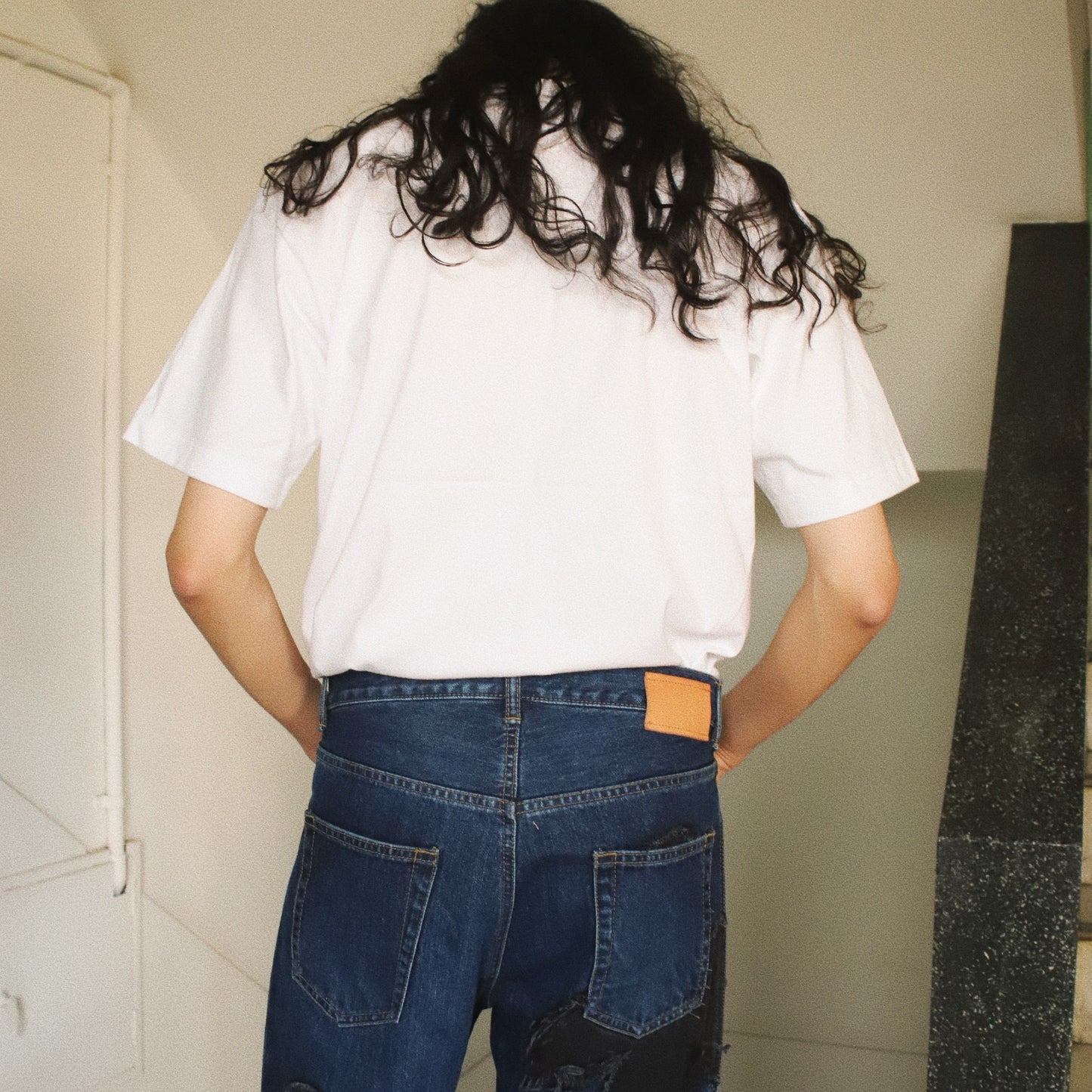Flower pattern denim pants Indigo