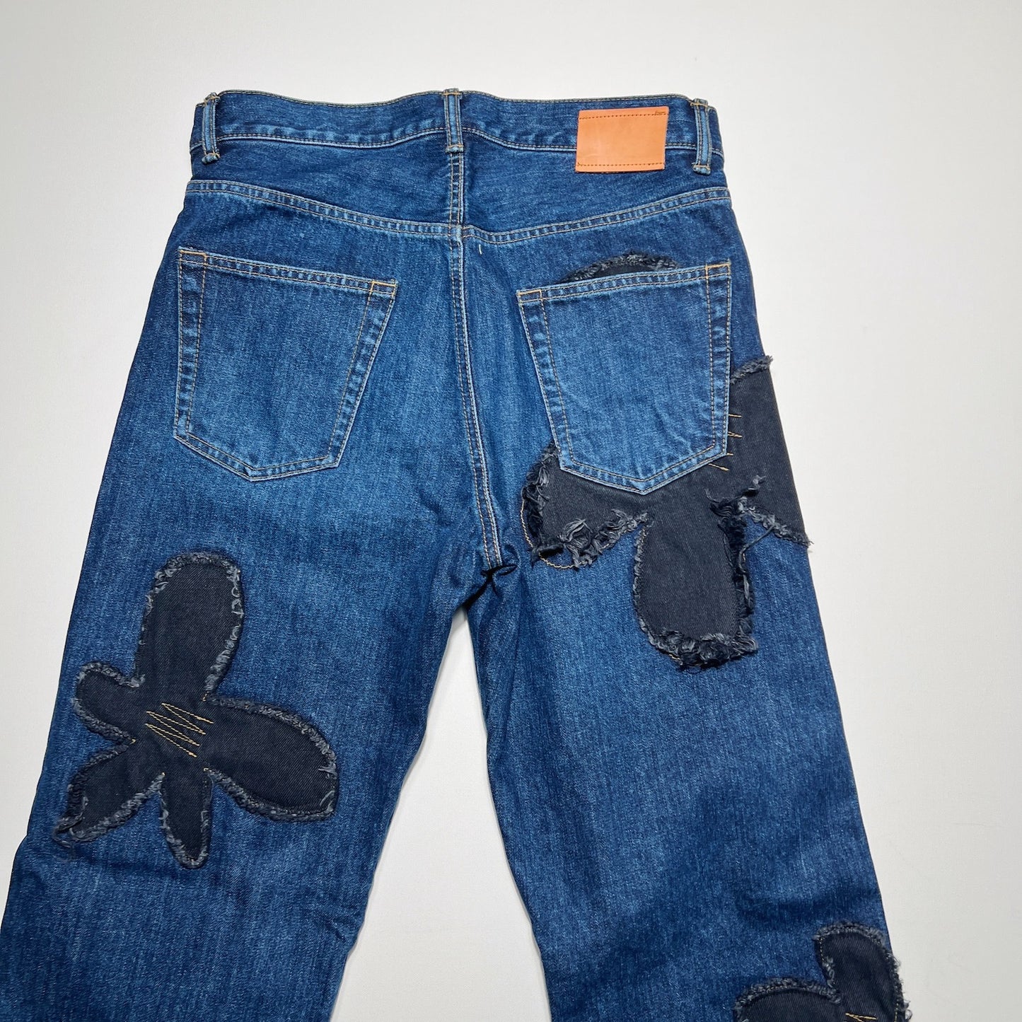 Flower pattern denim pants Indigo