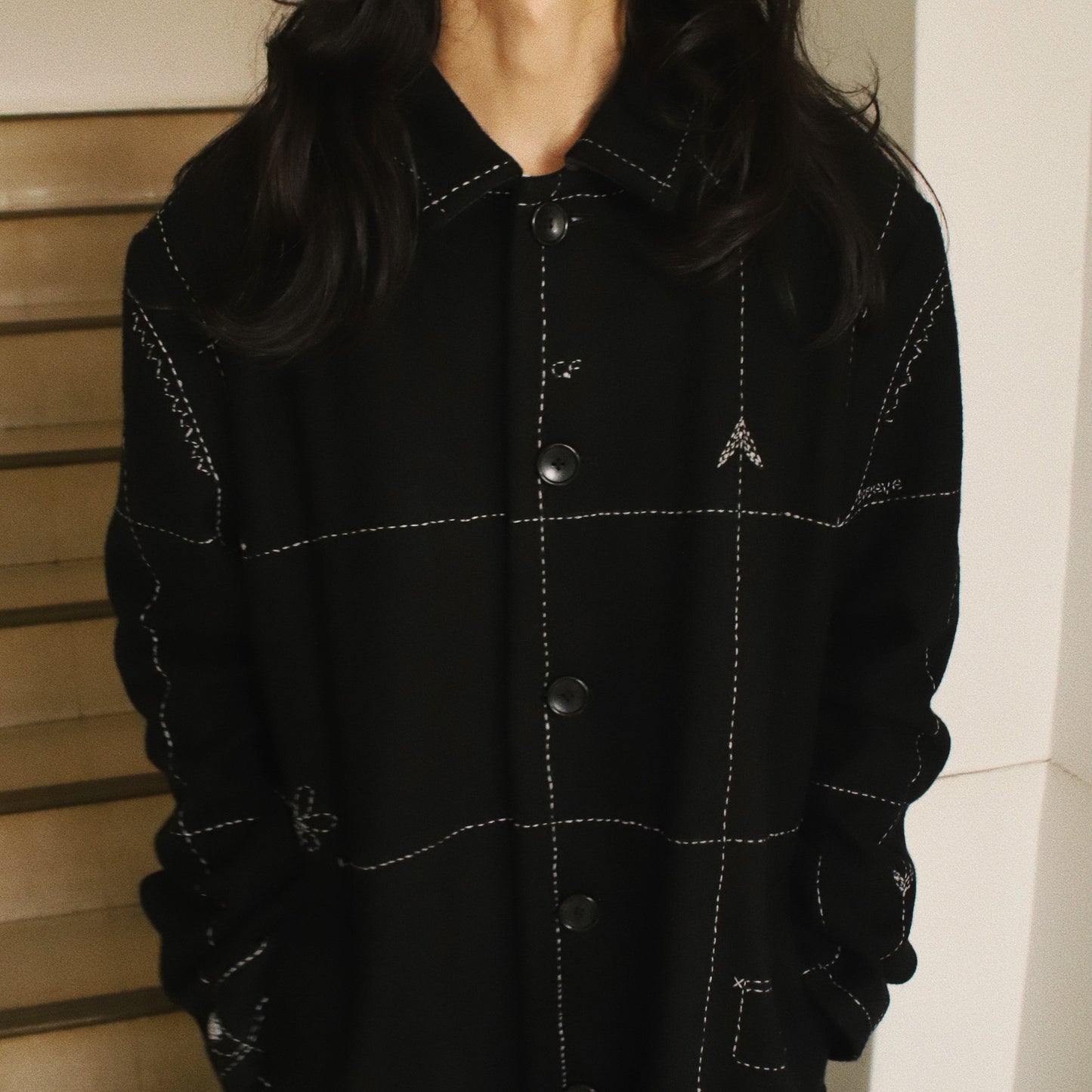 Hand embroidery coat Black