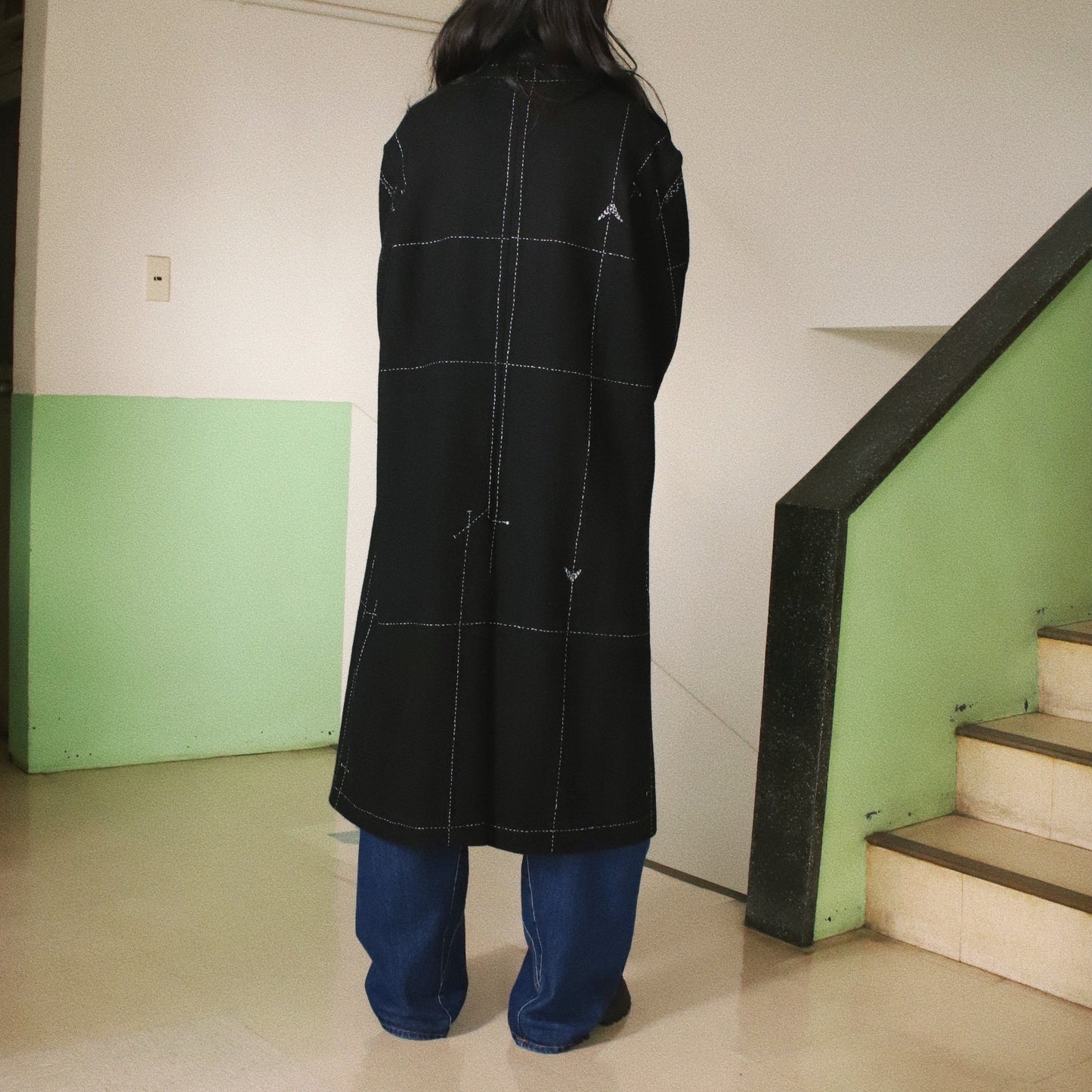 Hand embroidery coat Black