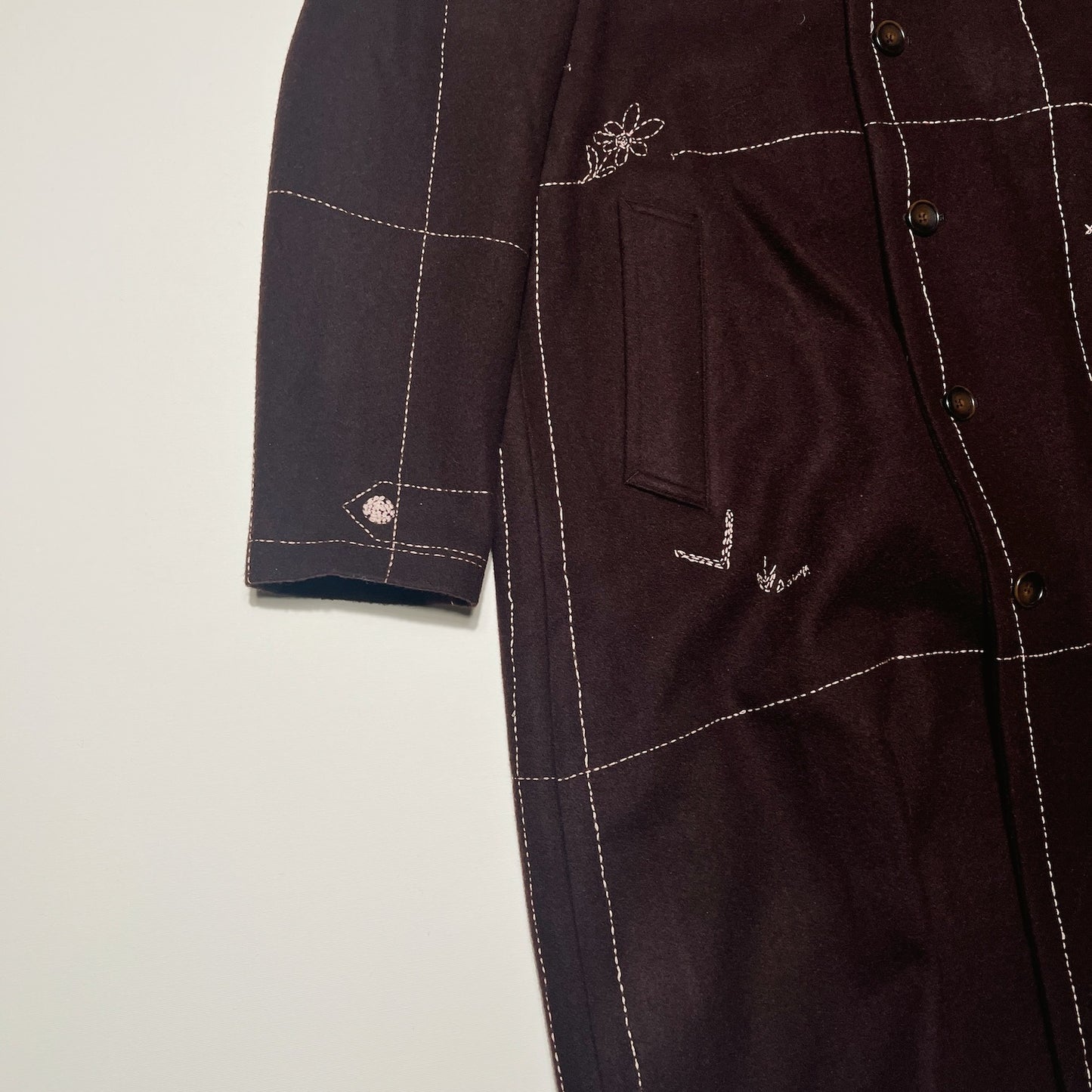 Hand embroidery coat Brown