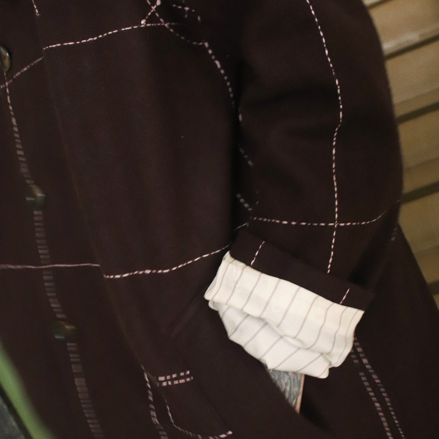 Hand embroidery coat Brown