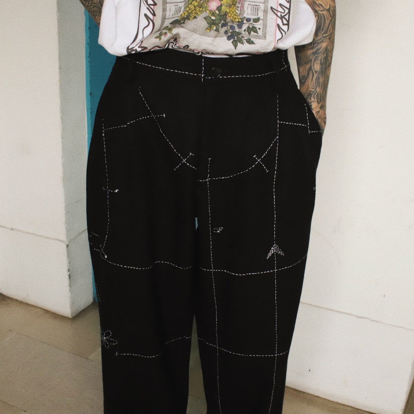 Hand embroidery pants Black