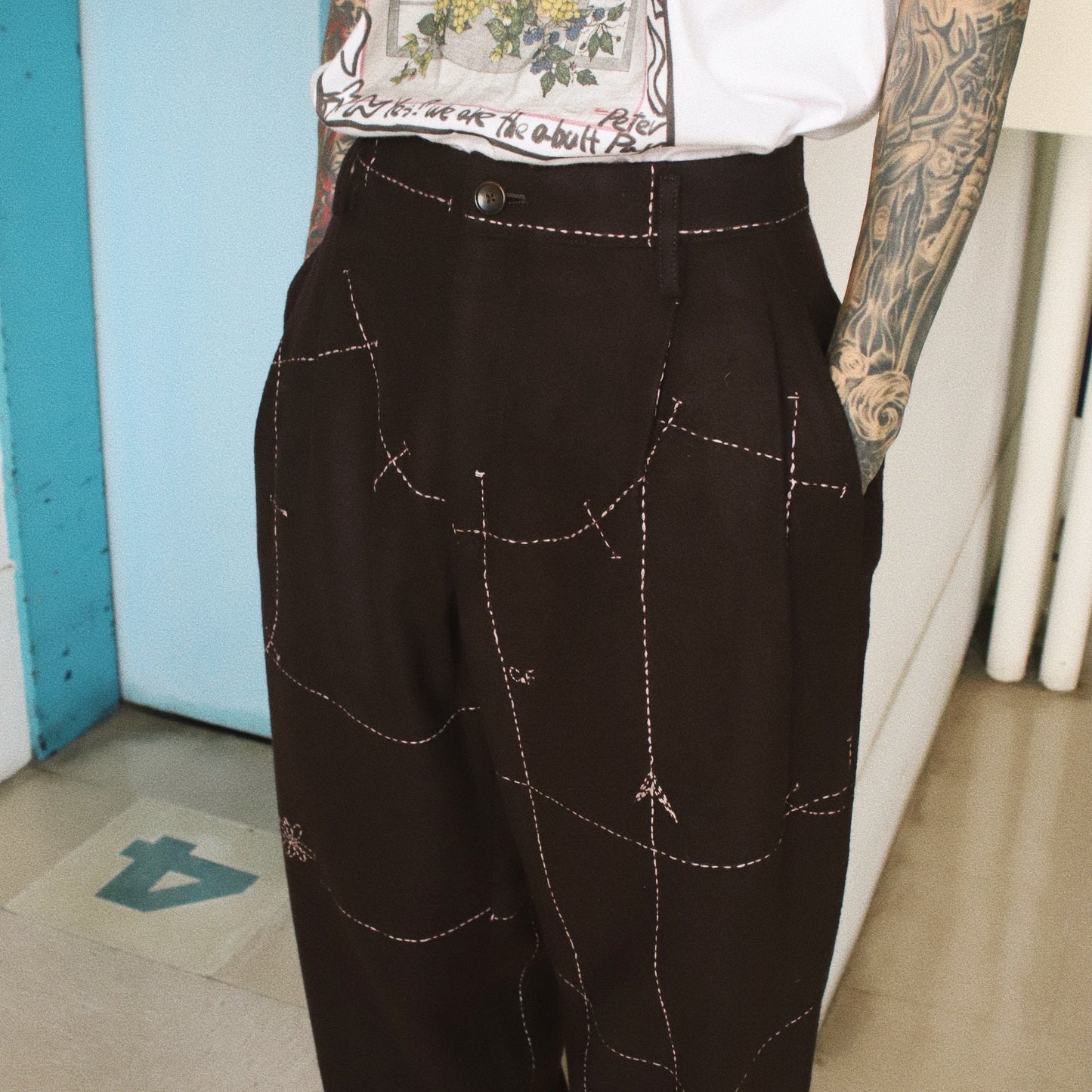 Hand embroidery pants Brown