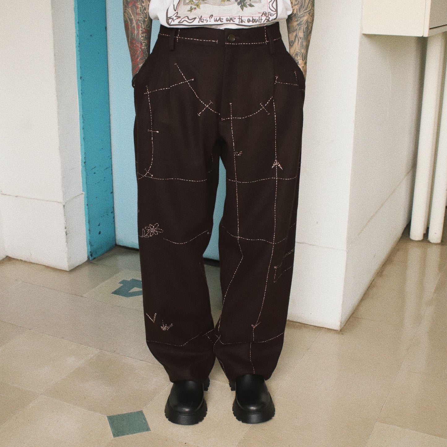 Hand embroidery pants Brown