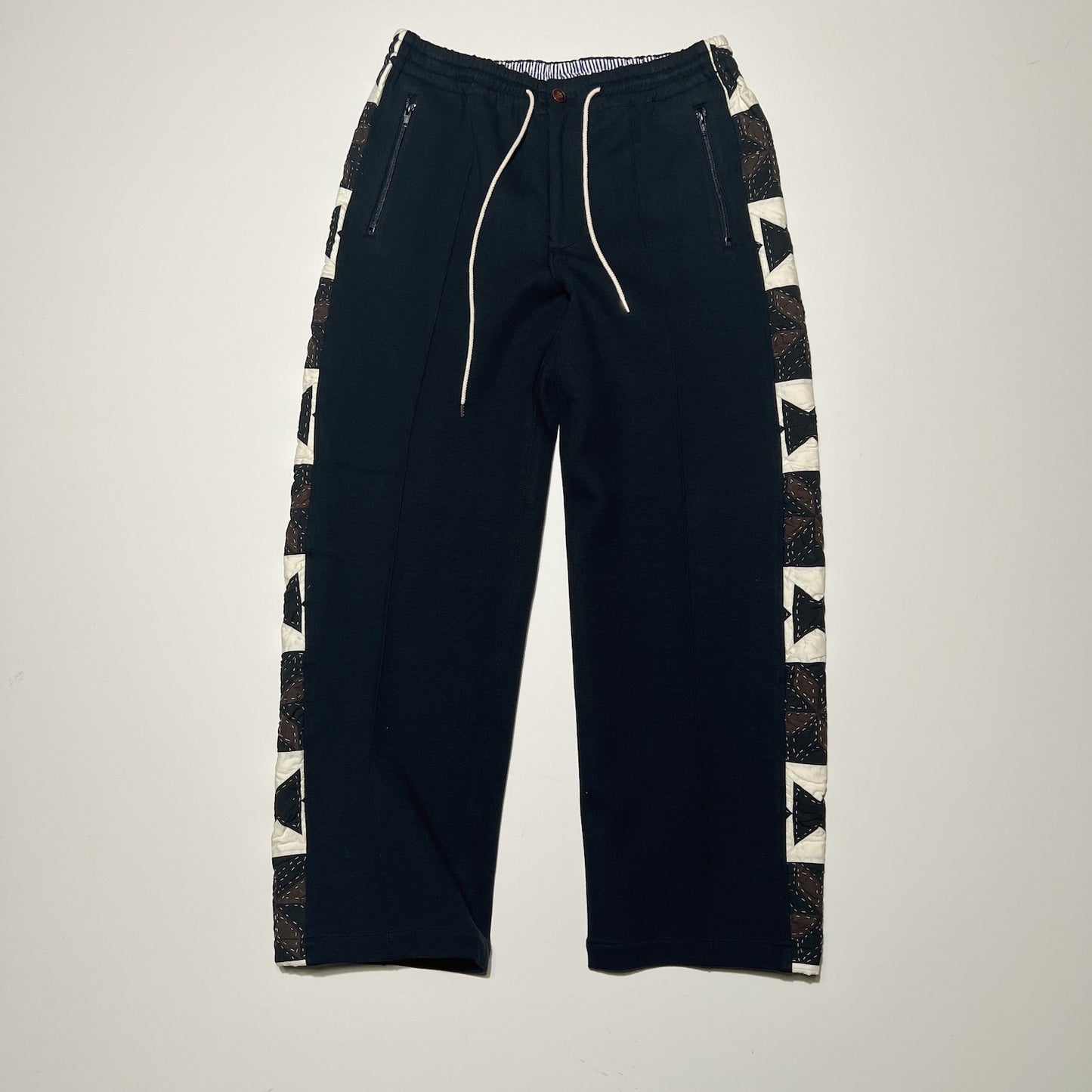 Hand patchwork quilted track pants Black
