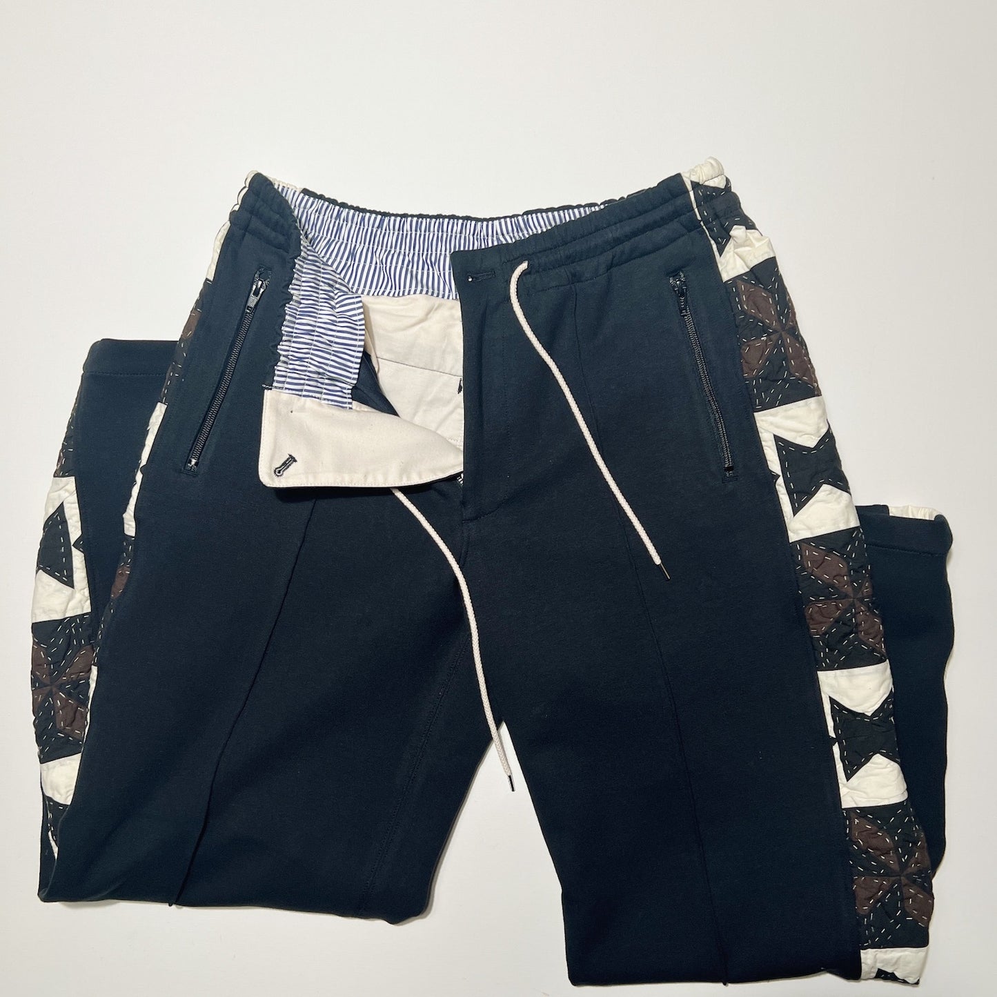 Hand patchwork quilted track pants Black