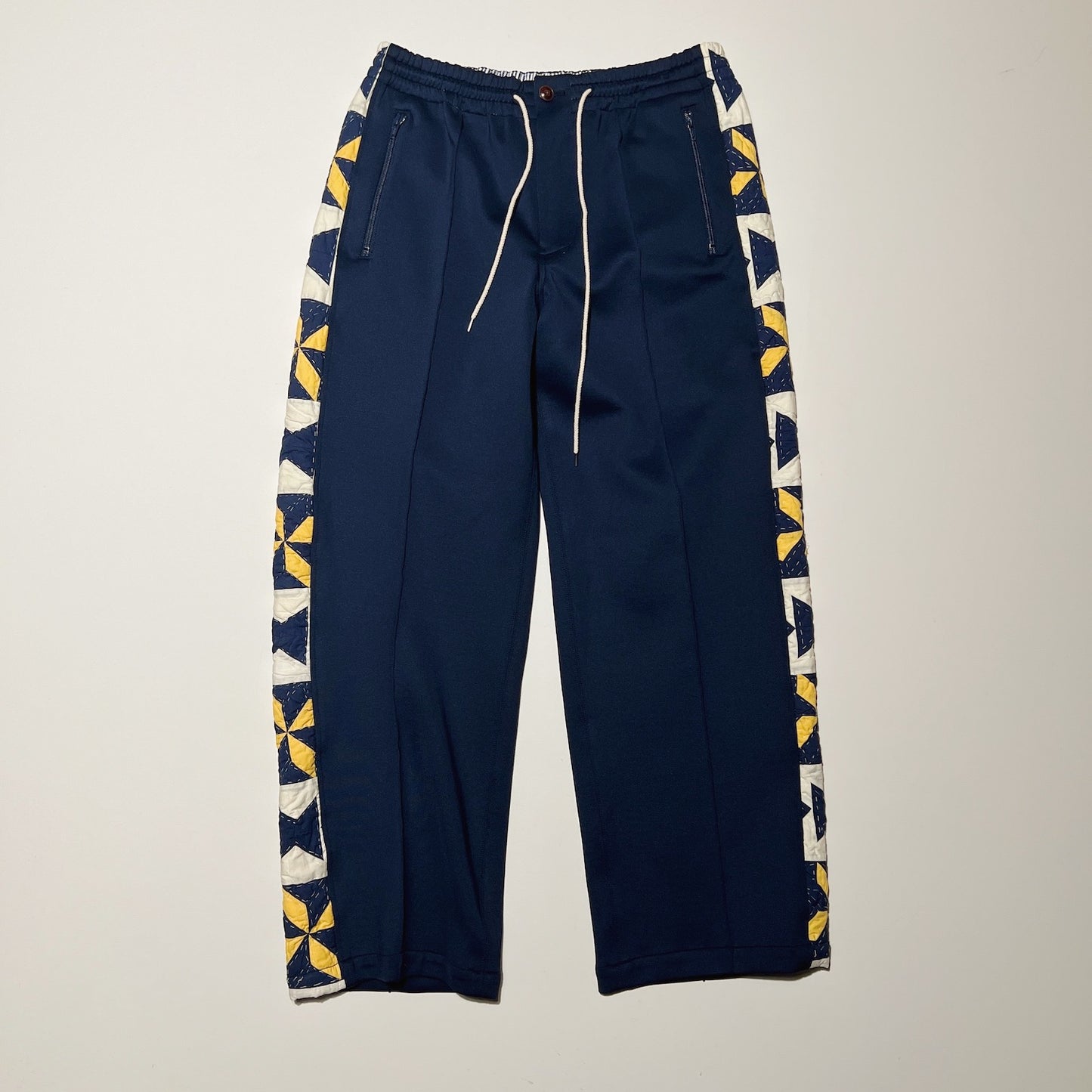 Hand patchwork quilted track pants Navy