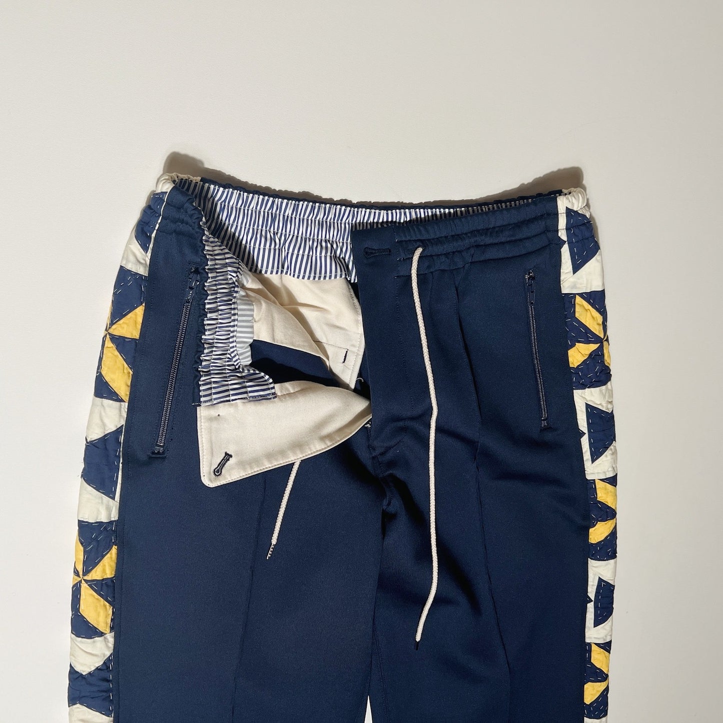 Hand patchwork quilted track pants Navy