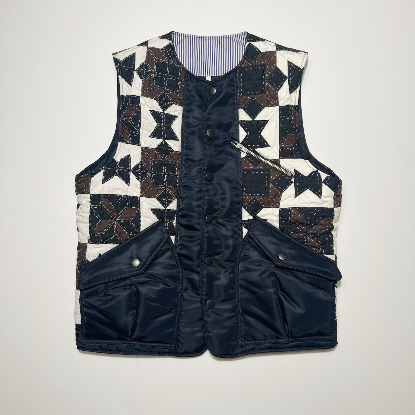 Hand patchwork quilted vest Brown