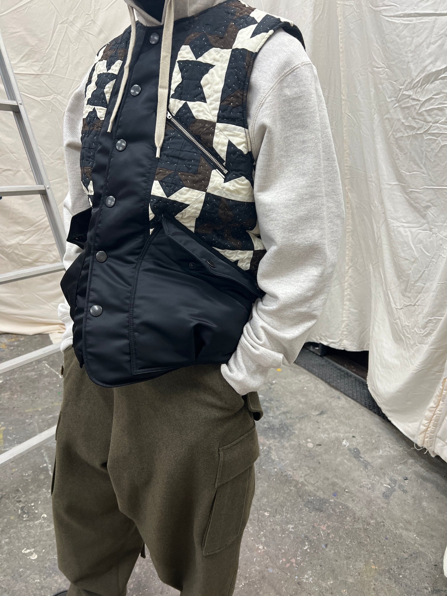 Hand patchwork quilted vest Brown
