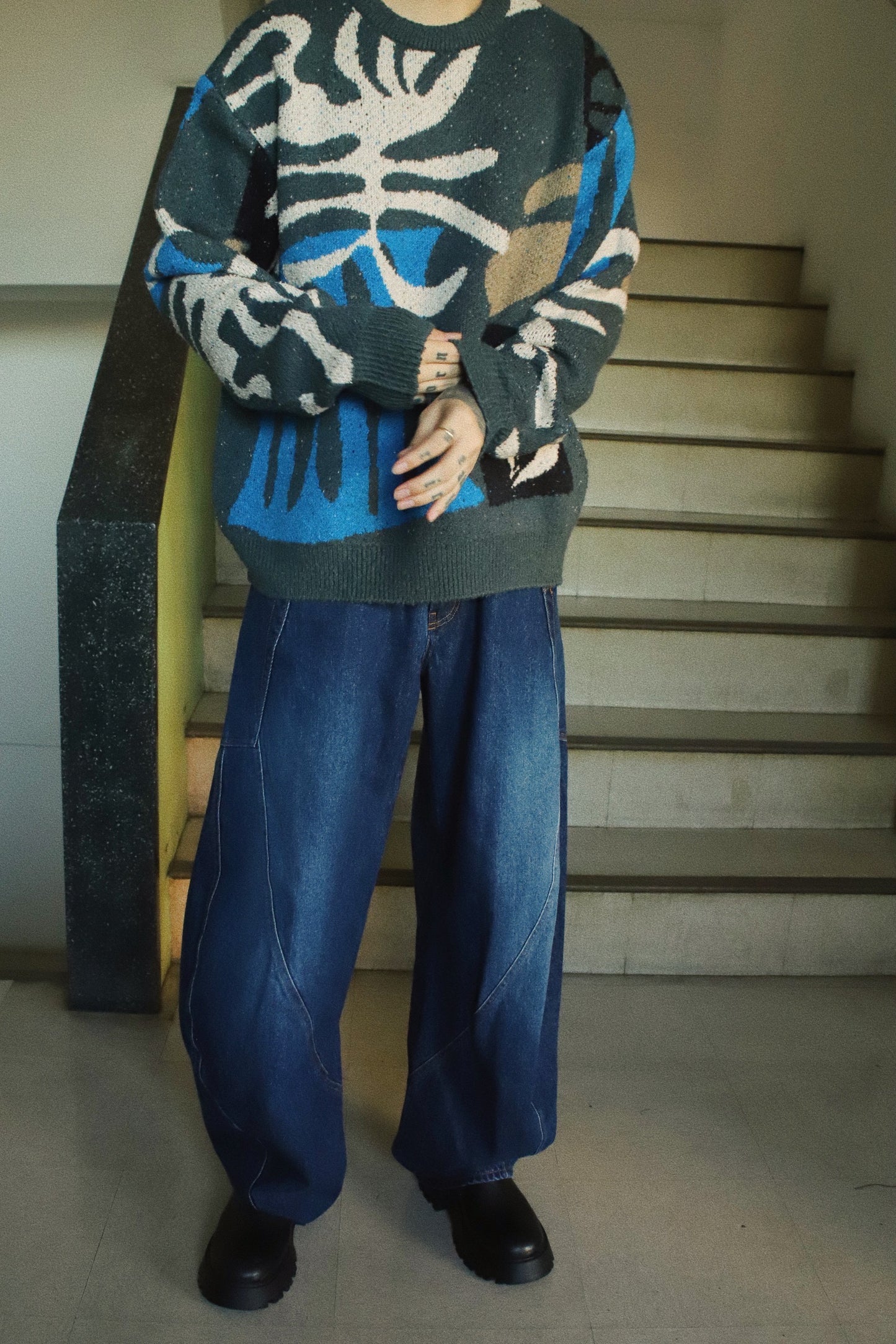 Intarsia-knit jumper Khaki