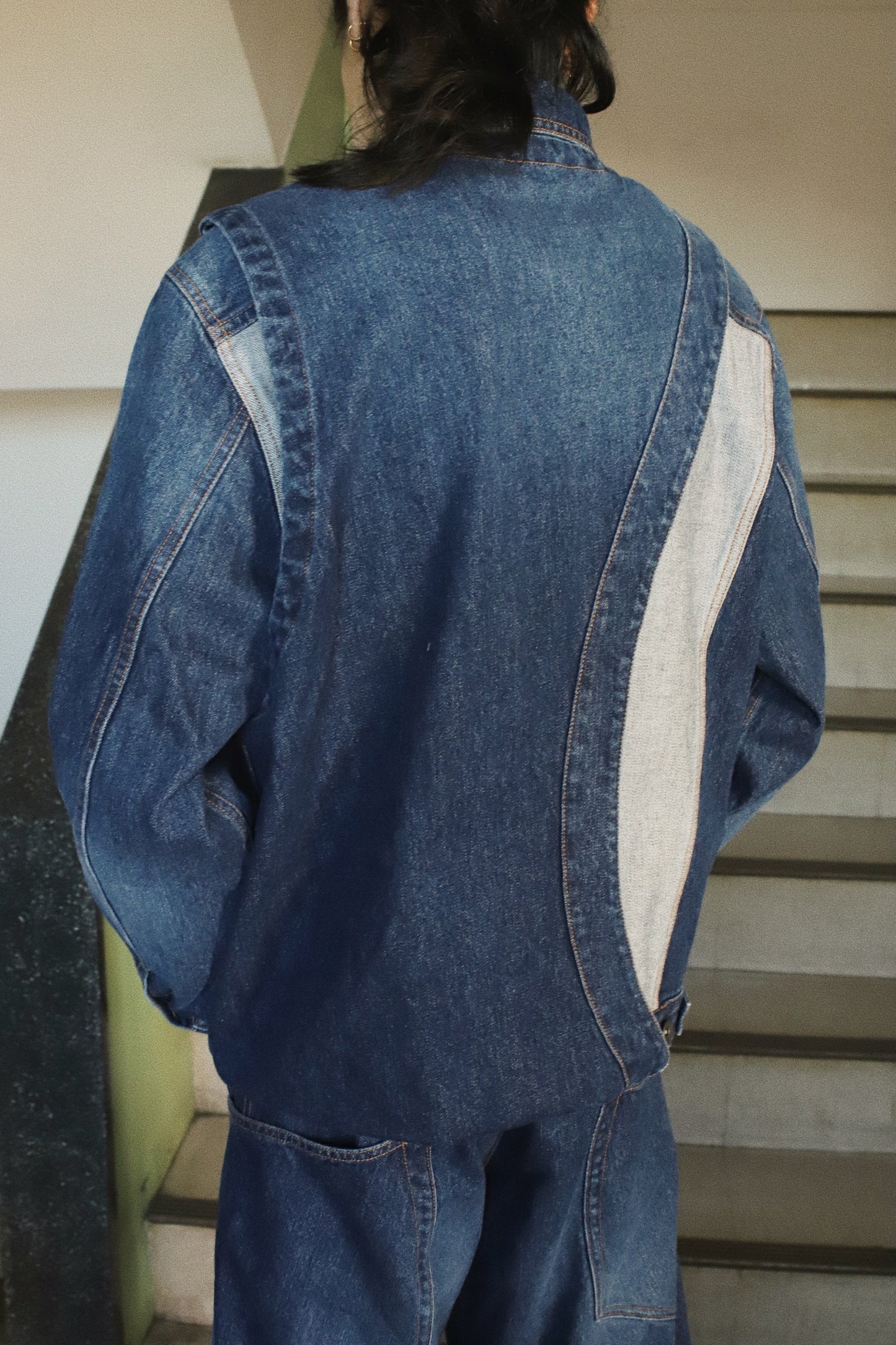 Layered-design denim jacket